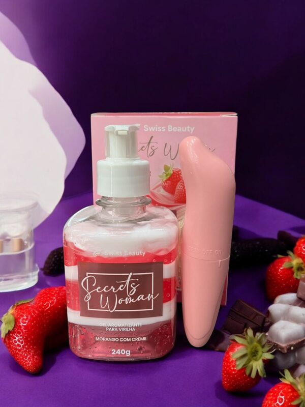 Kit Gel Aromatizante Morango Com Creme 240g + 1 Massageador Golfinho BK